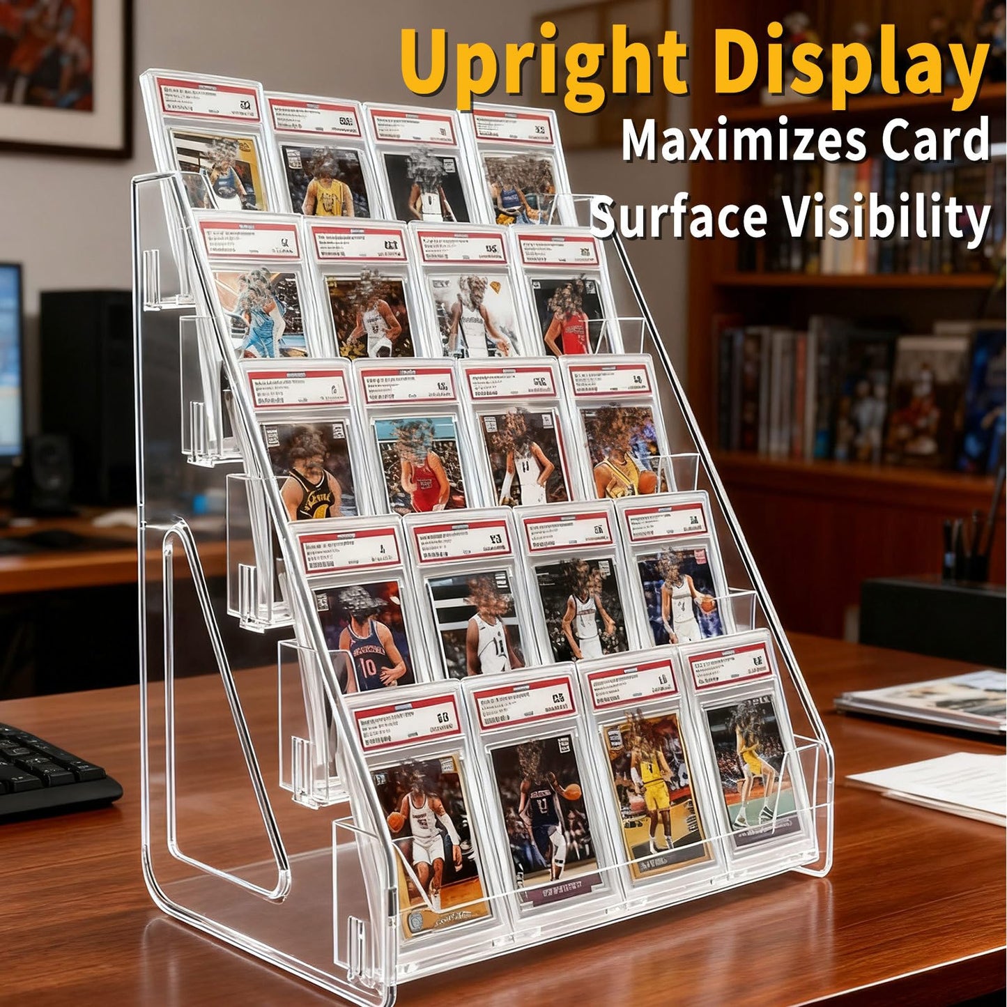 Oncpcare 2 Pack 5-Tier Transparent Card Display Shelves – Vertical Racks with Large Capacity for Trading Sports Baseball Basketball Greeting Cards