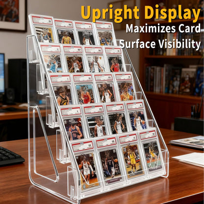 Oncpcare Large 5-Tier Trading Card Display Stand – Transparent Vertical Shelf Rack for Collectible Card Slabs, Toploaders