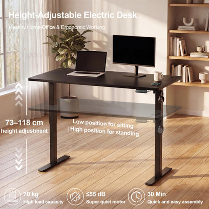 JUMMICO Electric Standing Desk 160x60cm – Height Adjustable with USB Charging, Sedentary Reminder, Memory Heights for Home Office Use, Black