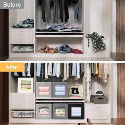 Foldable Wardrobe Storage Boxes, 3 Pack Fabric Shelf Clothes Organiser Grey