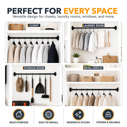 Extendable Wardrobe Rail 43-97cm, Heavy Duty Metal Wardrobe Pole, Wardrobe Rails and Fittings for Cupboards, Closets