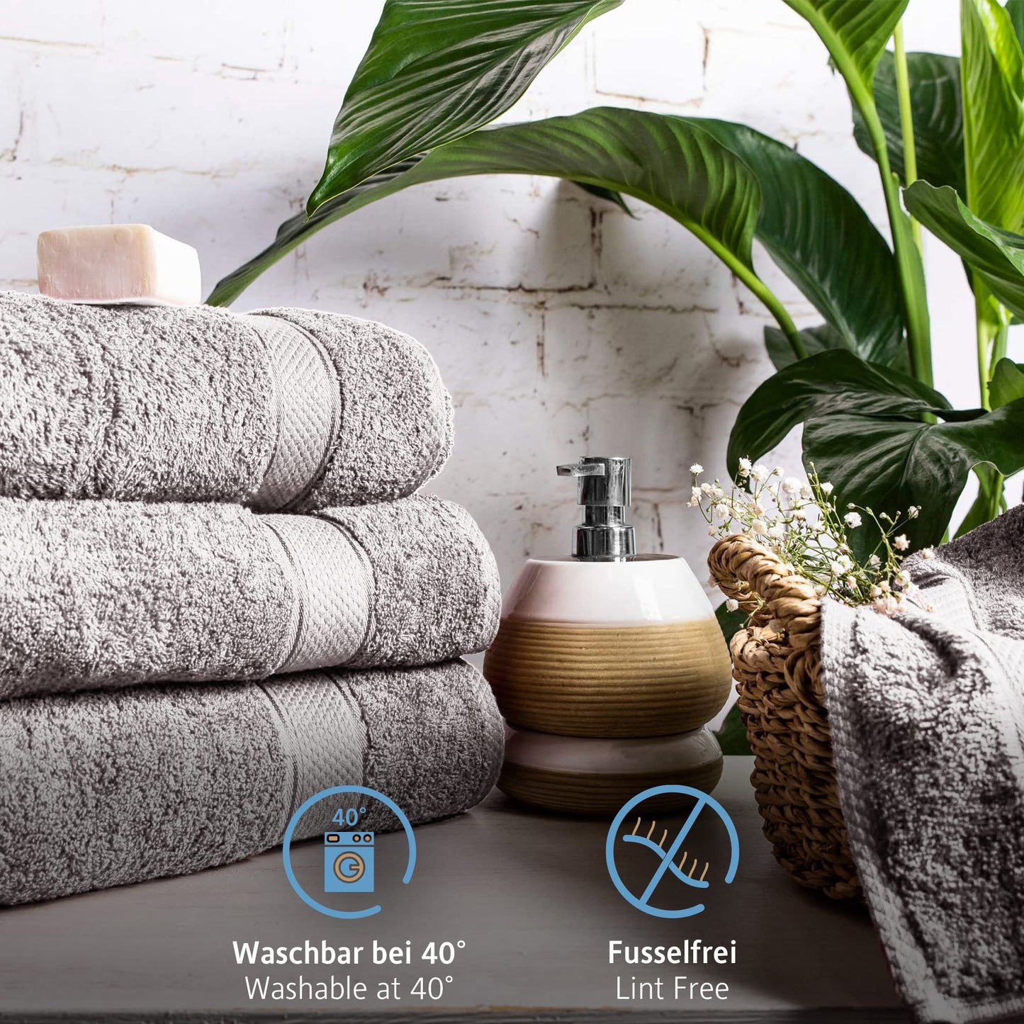 Komfortec Set of 4 Hand Towels 50 x 100 cm 100% Cotton Terry Towelling Soft Silver