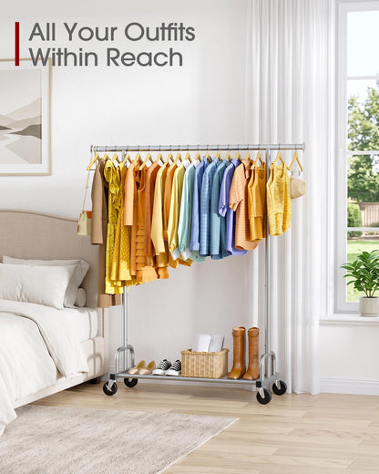 Sakugi Heavy-Duty Clothing Rack Wide Rod & Mesh Shelf, 116x43x150cm, Silver