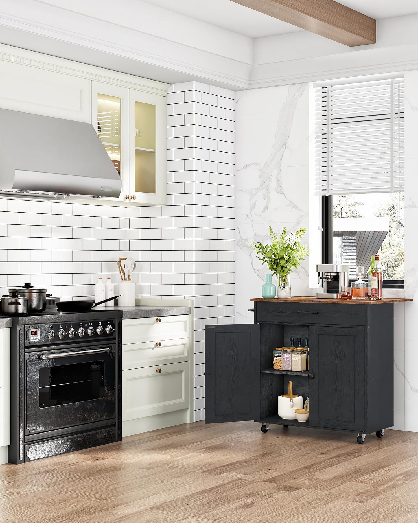CHOEZON Kitchen Island, Farmhouse Kitchen Island Cart with One Double Cabinet and Drawer, Rolling Storage, with Drop Leaf ＆ industrial locking wheels