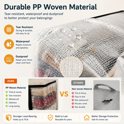 4 Pack Large Moving Boxes Storage Bags,90L Clear Storage Bags with Zips and Lids,Transparent Clothes Storage Boxes,Large Moving Bags for College Dorm