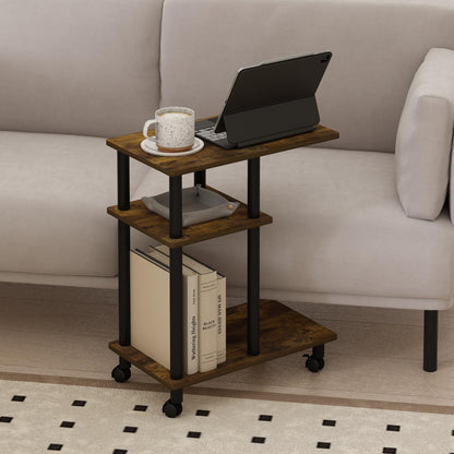 Furinno TOMI Side Table, 3-Tier C-Shape Open Shelf End Table with Wheels, Night Stand, Bedside Table, Toolless Assembly, for Living Room, Bedroom