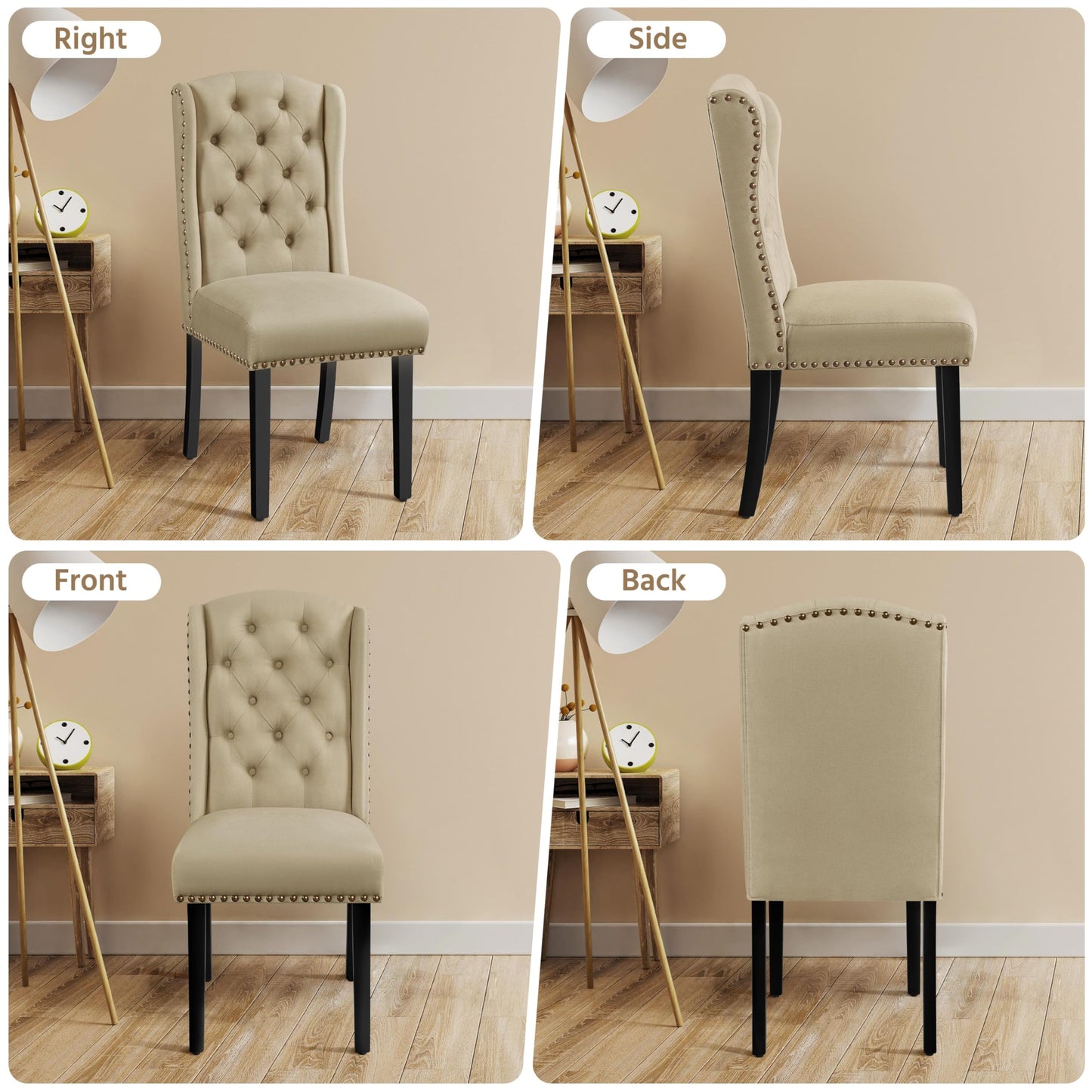 Yaheetech Classic Dining Room Chairs Set of 2 with Wooden Legs, Khaki