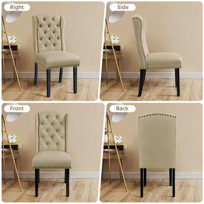 Yaheetech Classic Dining Room Chairs Set of 2 with Wooden Legs, Khaki