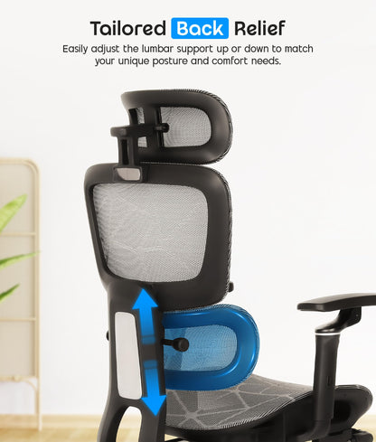 CHI ENERGY Ergonomic Desk Chair, Reclining Office Chair with Footrest, High Back Computer Chairs, Adjustable Lumbar Support, Headrest and 6D Armrest