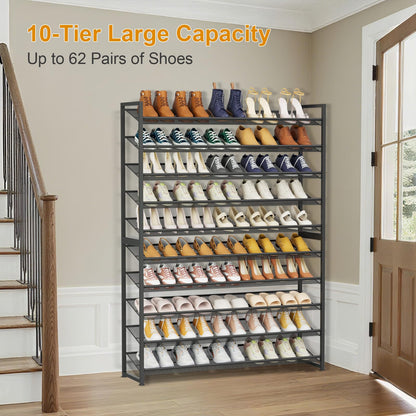 NEYCIL Large Shoe Rack 10 Tier Shoe Organizer, Heavy Duty Metal 5-Tier Stackable Shoe Storage Vertical Shoe Rack for Closet Front Door Entrance