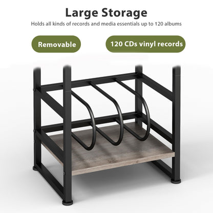 ZEXVIDA Vinyl Record Player Stand, 3-Tier End Table with Vinyl Record Storage, Record Player Table Holder Cabinet Up to 120 Albums for Living Room