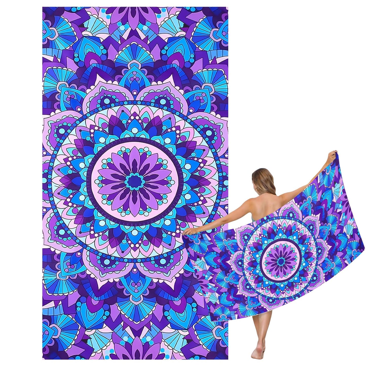 Mienocol Large Quick Dry Microfibre Beach Bath Towel for Adult,Mandala Flower Sand Free Beach Towel with Bag,Lightweight Gym Yoga Sports