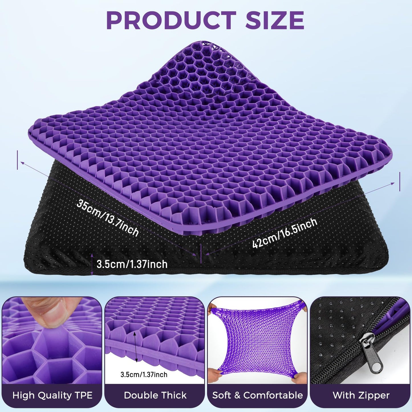 Nymblis Gel Seat Cushion, Cool Honeycomb Cushions with Cloth Cover, 42cm
