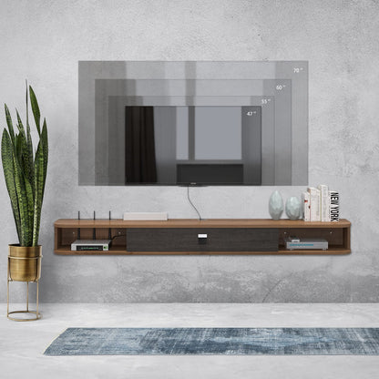 Pmnianhua Floating TV Unit, Wall Mounted TV Cabinet, Floating Shelves with Door, Modern Entertainment Media Console Center Large Storage TV Bench for