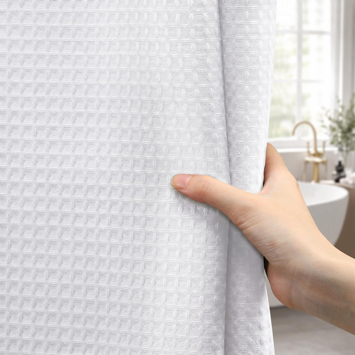 NDDYCU White Waffle Shower Curtain Weighted Waterproof Wet Room 180x180 cm