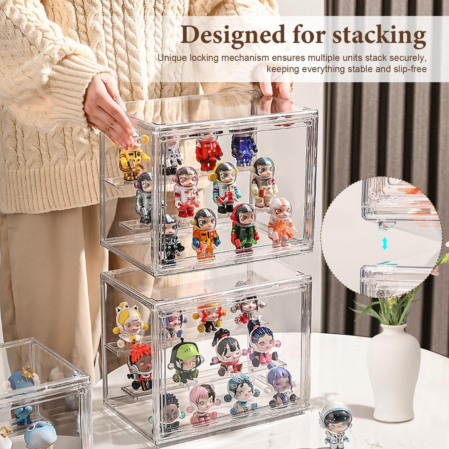 Acrylic Display Case with Openable Door, Clear Dustproof Display Box Stackable Protection Showcase for Figures, Models & Crafts, Easy to Assemble