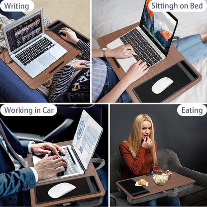 Multi-Purpose Home Office Lap Desk Laptop Tray Bed Desk With Mouse Pad and Phone Tablet Holder - Walnut