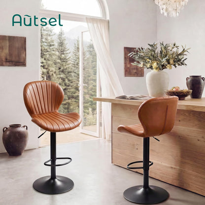 Bar Stools Set of 2, 360°Swivel Bar Chairs, Kitchen Dining Stools, Brown