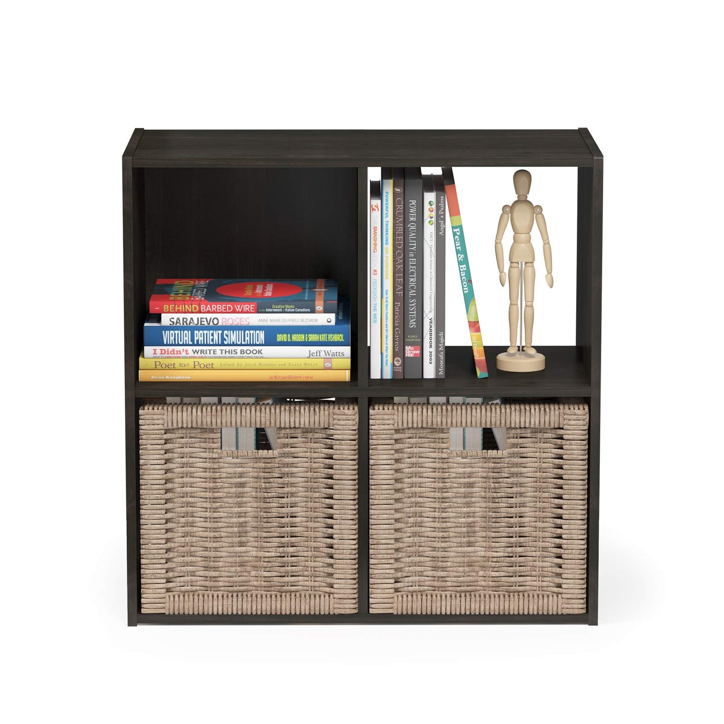 Furinno PELLI Book Shelf, 2x2 Bookshelf, Cube Storage Organizer Cabinet, 11.6 x 24.2 x 24.2, for Living Room, Bedroom, Home Office, Espresso