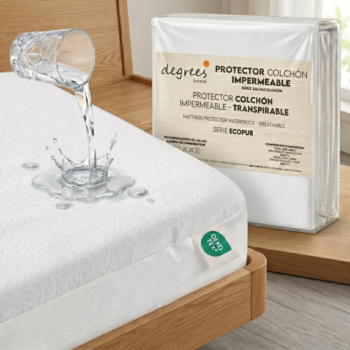 Degrees Home – Ecopur – Waterproof Mattress Protector – Mattress Protector 80 cm – 80 x 190/200 cm – Breathable – Waterproof – Without Zip