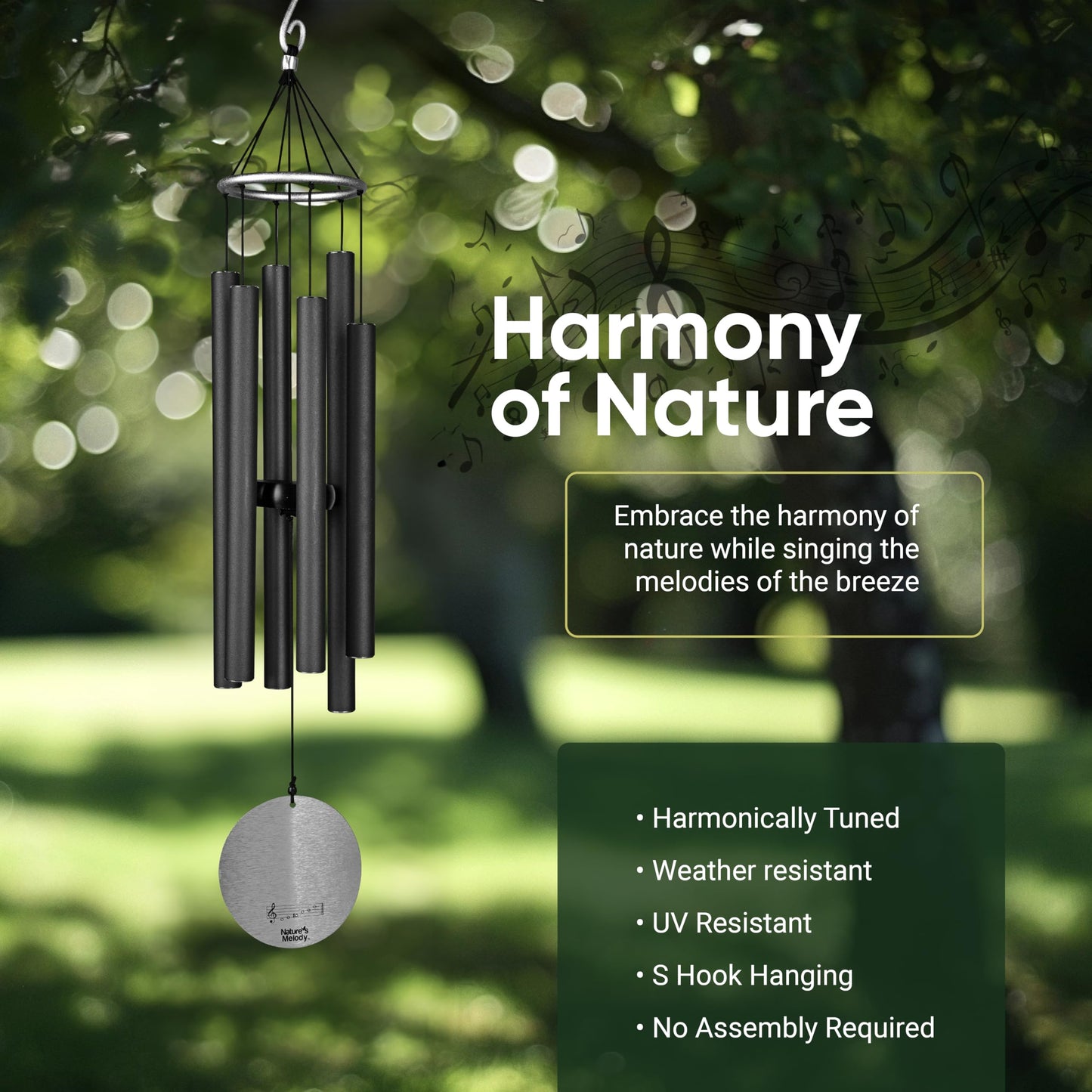 Nature's Melody AT28BK 28-inch Aureole Tunes Windchime - Black