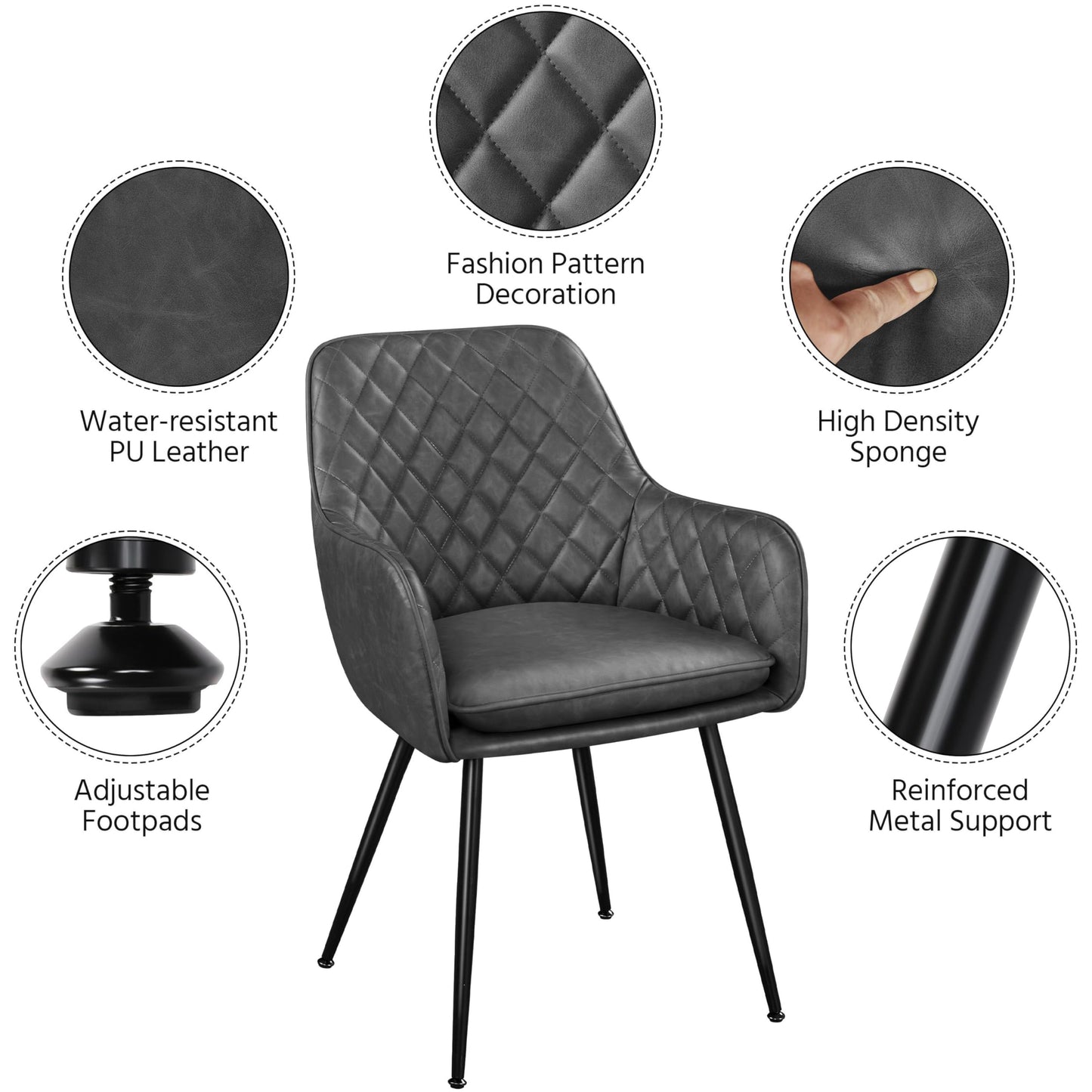 Yaheetech PU Leather Dining Chairs Set of 2 with Armrests, Dark Grey