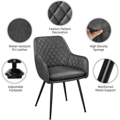 Yaheetech PU Leather Dining Chairs Set of 2 with Armrests, Dark Grey