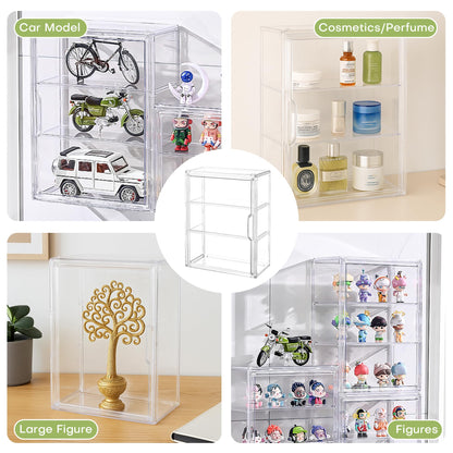 Umisu 3 Tiers Acrylic Display Case with Magnetic Door, Clear Dustproof Storage Box for Collectibles, Blind Box, Model, Figurines