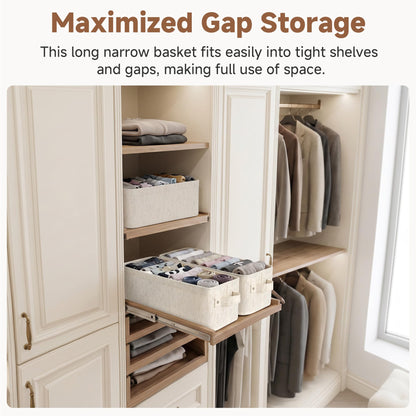 StorageWorks Narrow Storage Baskets, Fabric Storage Boxes, Wardrobe Storage Boxes with Handles, Bathroom Storage Baskets for Shelves