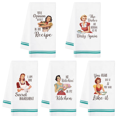 R HORSE 5Pcs Kitchen Dish Towel Funny Joked Themed Kitchen Dishcloth Absorbent Retro Sassy Lady Cleaning Dishcloth Bar Hilarious Hand Towel Gift for