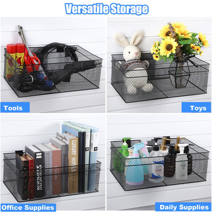 IGNPION Set of 3 Slatwall Storge Baskets, Metal Wire Slat Wall Panel Storage Bins, Garage SlatWall System Accessories Hanging Baskets