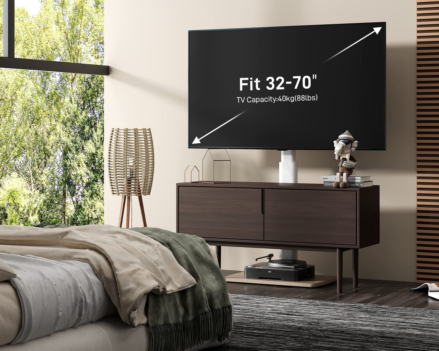 FITUEYES White TV Floor Stand with 20mm Wood Base for 32-70 Inch TV
