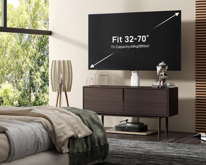 FITUEYES White TV Floor Stand with 20mm Wood Base for 32-70 Inch TV