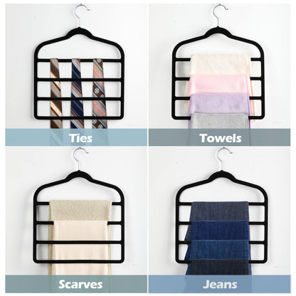 3 Pack Velvet Trouser Hangers - 4-Layer Space Saving Scarf and Jeans Hangers - Wardrobe Organiser and Space Saver Trouser Rack, Leggings Hanger