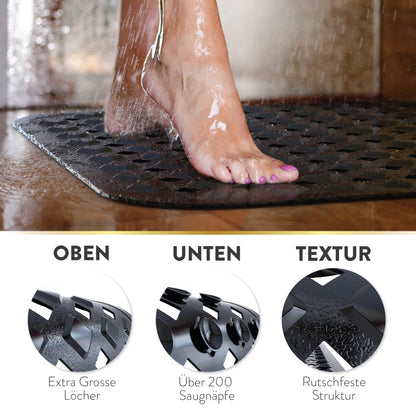 BAMONDO Bath Mat Non-Slip & Skin Sensitive (Black) - 88 x 39 cm - Machine Washable | Mould-Free | BPA Free