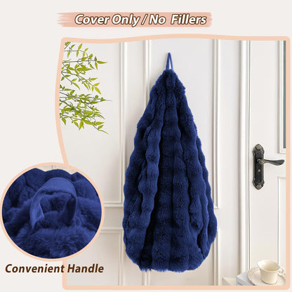LIFEREVO Kids Fluffy Faux Rabbit Fur Bean Bag Cover, No Filler, Navy Blue