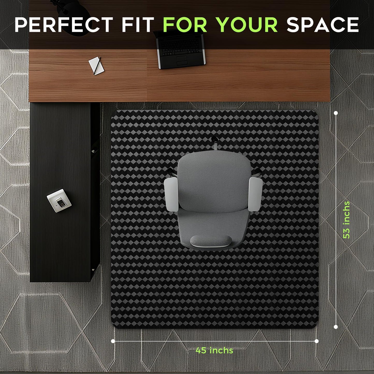 FRUITEAM 114x135cm Rectangular Black Office Chair Mat for Carpet Protector