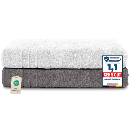 Komfortec Jumbo Bath Towels, 100% Cotton, Quick Dry, 80x200, Grey & White
