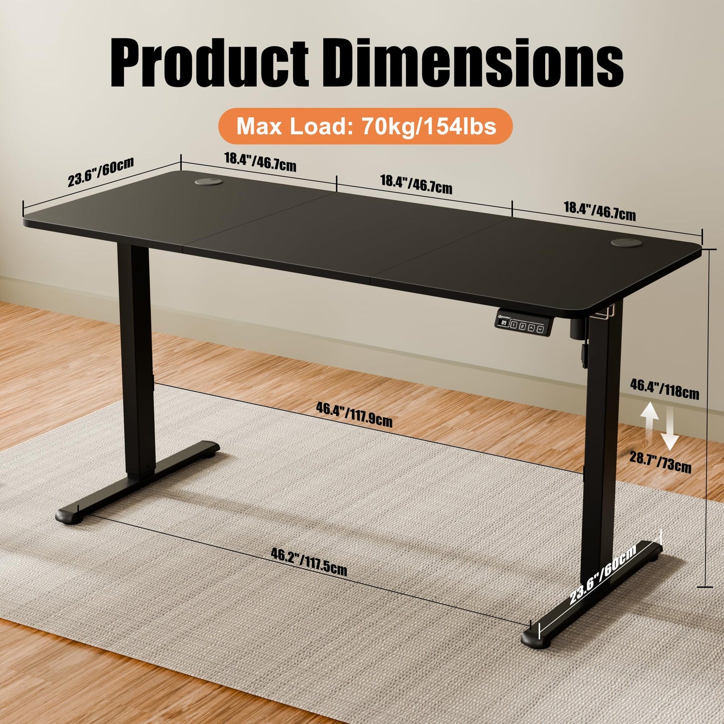 ERGOMAKER Electric Standing Desk 140x60cm, 2 Memory Presets, Black