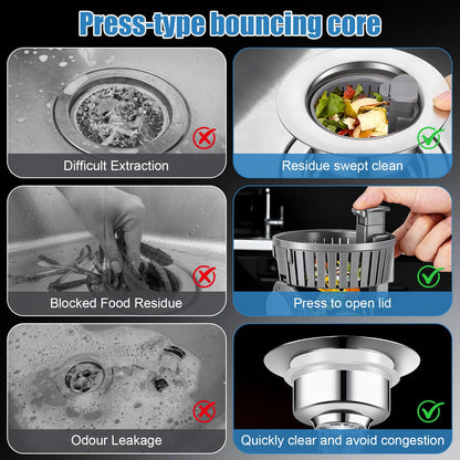 OneNine 3-in-1 Kitchen Sink Drain Strainer – Stainless Steel Sink Plug with Handle, Universal 71-81mm Sink Strainer Replacement