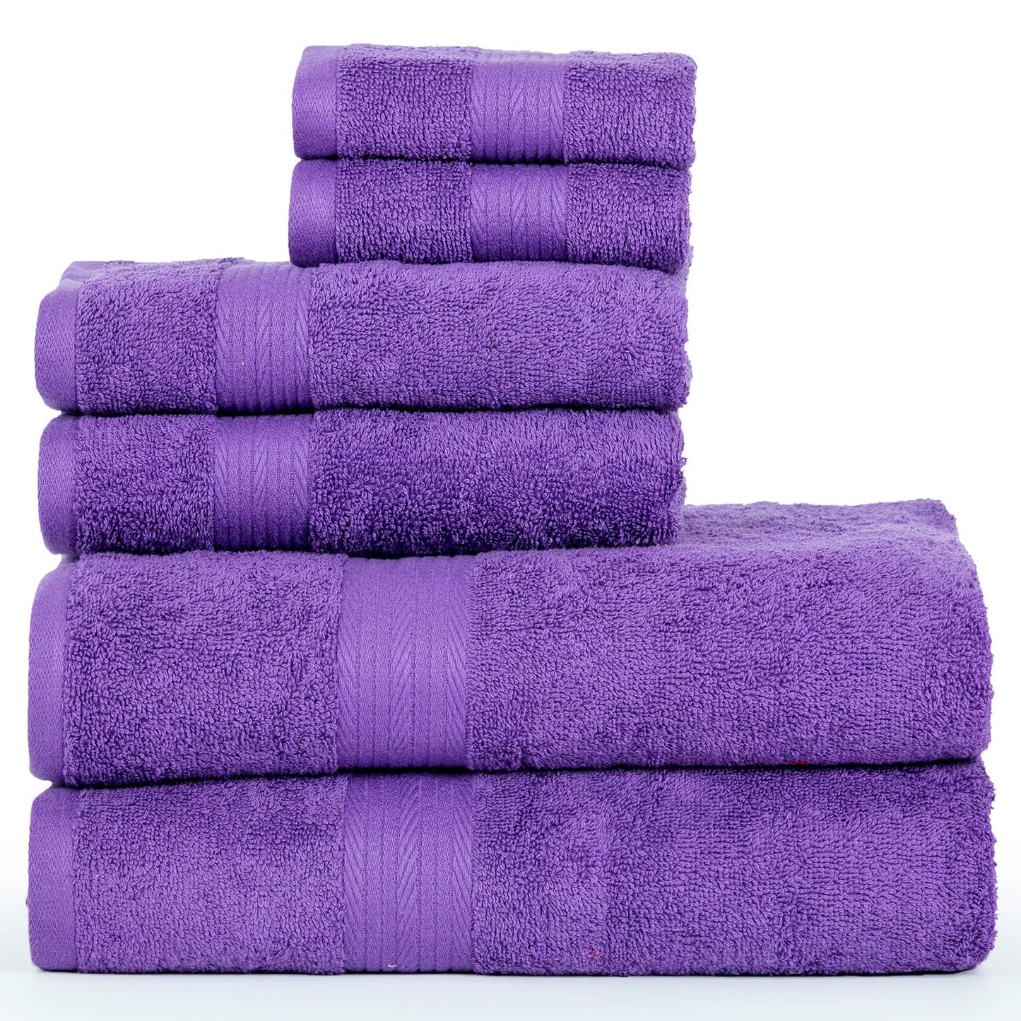 Ample Decor 100% Cotton Luxury, Soft & Absorbent 6 Piece Towels Set, 2 Bath Towels, 2 Hand Towels, 2 Wash Cloths for Bathroom - Purple