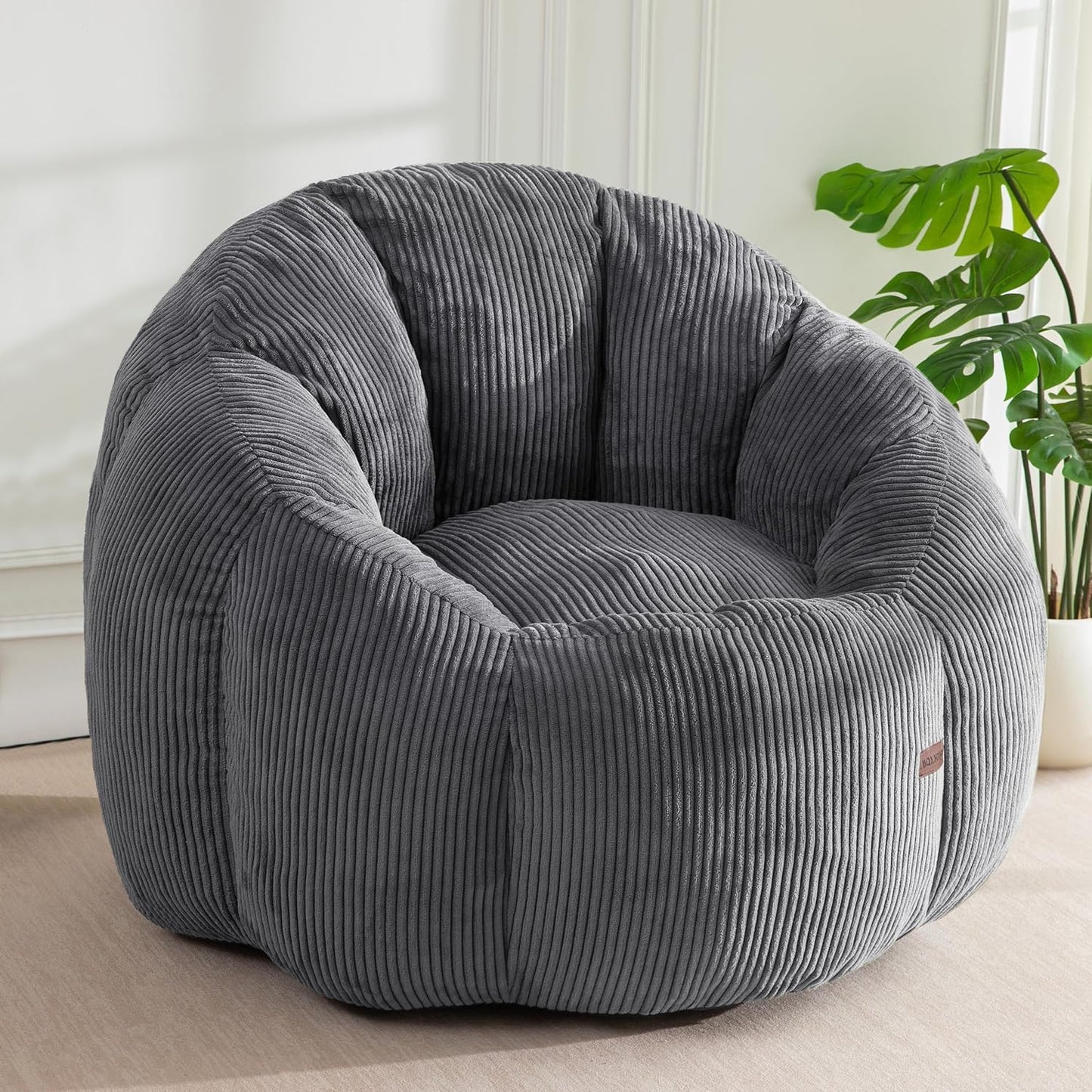 MAXYOYO Bean Bag Chair,Pumpkin Shaped Bean Bag Sofa Includes Filling,Comfy Corduroy Beanbag Sofa for Living Room Bedroom