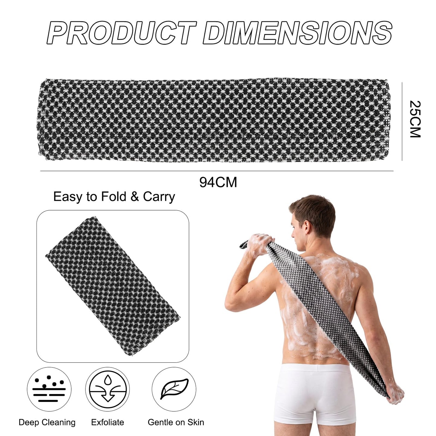 Exfoliating Shower Towel - Deep Exfoliating Towel, Back Scrub Gentle on Sensitive Skin, 3D Weaving   Technique Shower Towel Machine Washable