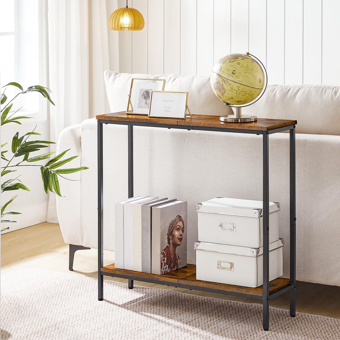 HOOBRO Slim Console Table with Shelf, 2 Tier Narrow Sofe Table for Hallway, Slim Hallway Table with Storage, Industrial, for Bedroom, Kitchen