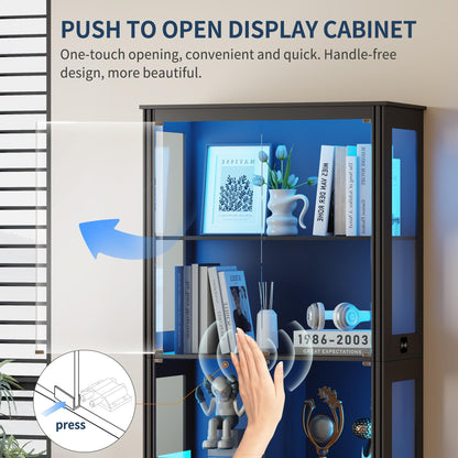 71" Glass Display Cabinets with 7 Tiers and Led for Living Room,Black