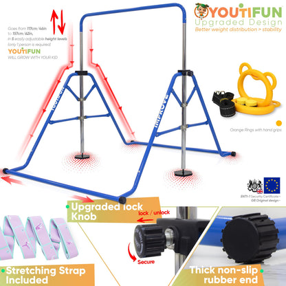 YOUTIFUN Gymnastics Bar, Kids Gym Equipment 5 Level Height Adjustable Pull Up Horizontal Gymnastic Bar, Gymnastics Equipment for Home for Girls & Boys