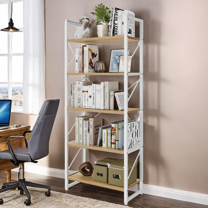 YITAHOME Bookshelf, 5 Tiers Bookcase Tall Book shelf with Metal Frame, Industrial Display Storage Rack