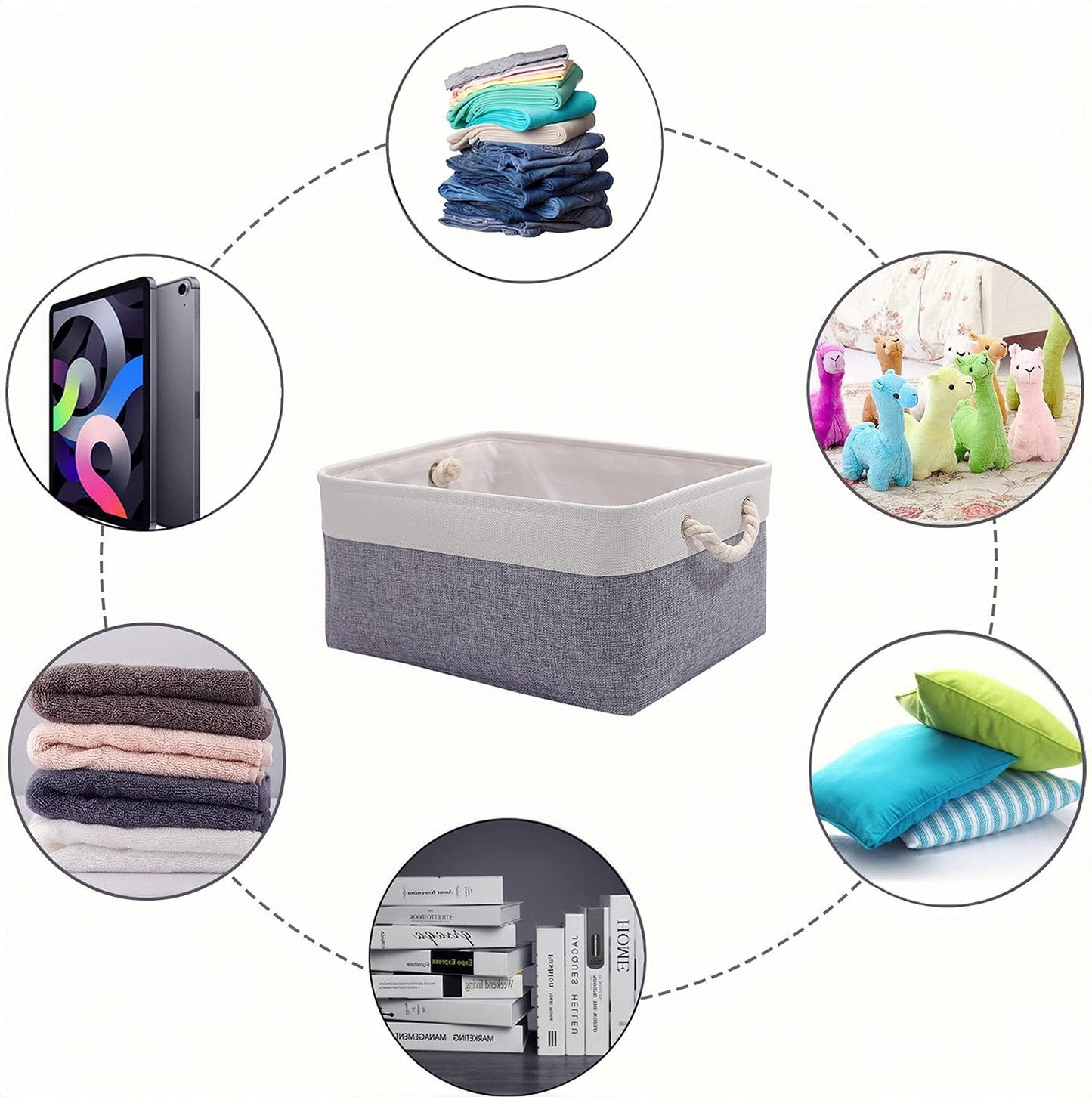 PWVMWM Small Fabric Storage Basket Set of 3, Waterproof Foldable Storage Baskets, Canvas Storage Boxes for Wardrobe, Bedroom, Office Products
