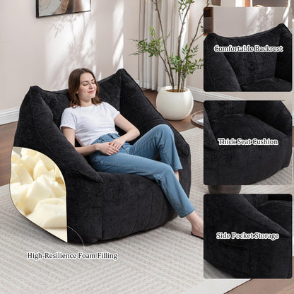MINCETA Giant Bean Bag Chair with Ottoman, Oversized Beanbag Chair with Back Support,Comfy Bean Bag Couch for Living Room, Bedroom, Black