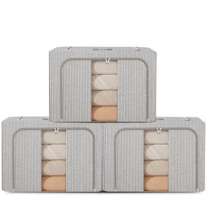 FYTXSZ Clothes Storage Boxes 66L with Metal Frame, Foldable Fabric Storage Bins with Lid and Clear Window